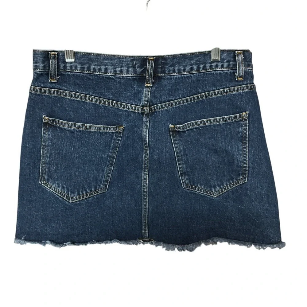 FOREVER 21 Women's A-Line Denim Mini Skirt Dark Wash Button Front Cotton Size 31
